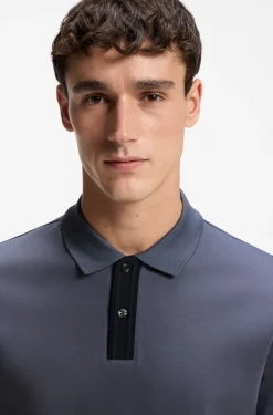 Mercerised-cotton polo shirt with striped trims