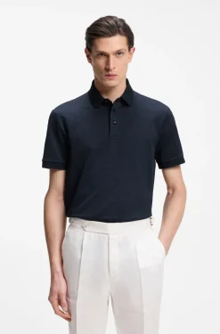 Mercerised-cotton polo shirt with three-tone jacquard