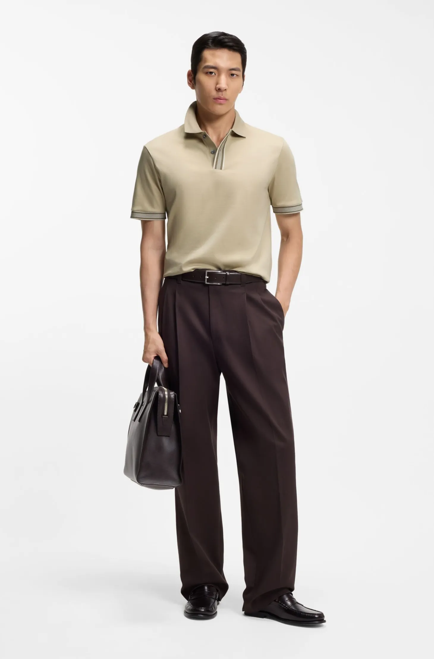 Mercerised-cotton polo shirt with striped trims