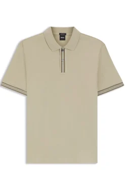 Mercerised-cotton polo shirt with striped trims