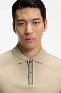 Mercerised-cotton polo shirt with striped trims