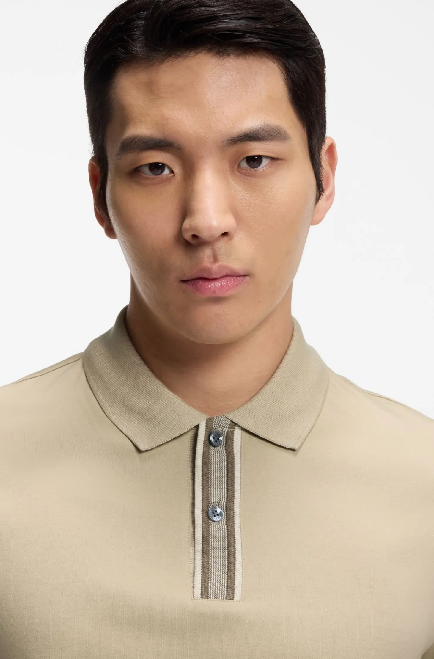 Mercerised-cotton polo shirt with striped trims