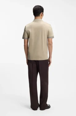 Mercerised-cotton polo shirt with striped trims