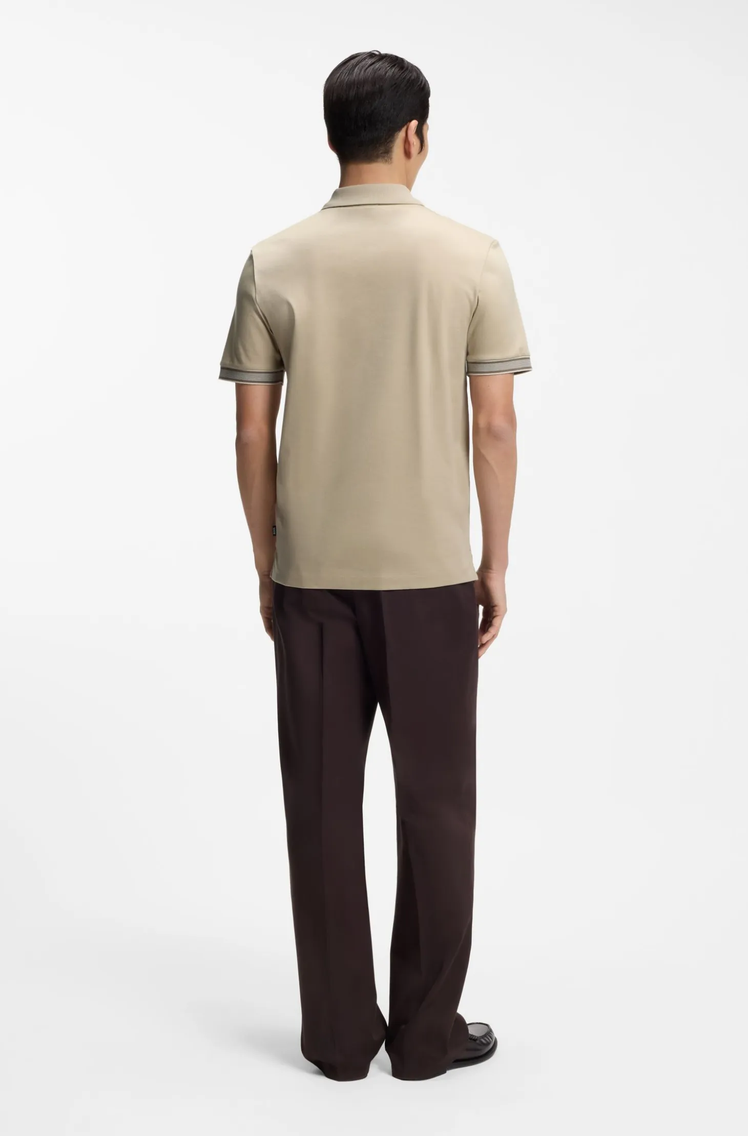 Mercerised-cotton polo shirt with striped trims