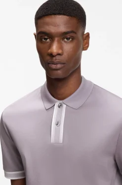 Mercerised-cotton polo shirt with striped trims