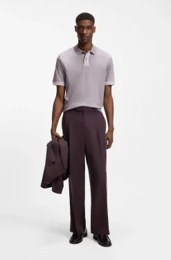 Mercerised-cotton polo shirt with striped trims