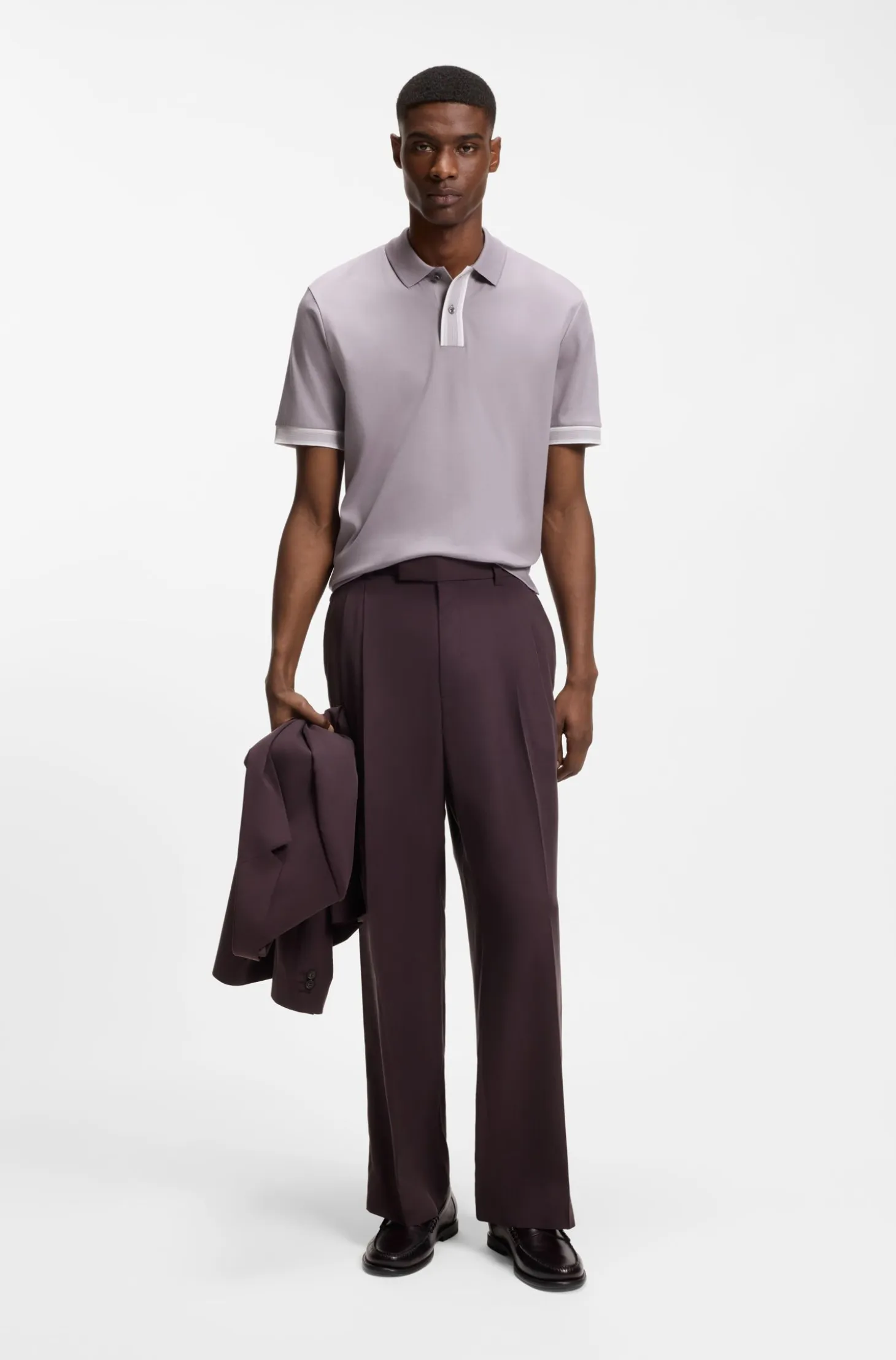 Mercerised-cotton polo shirt with striped trims