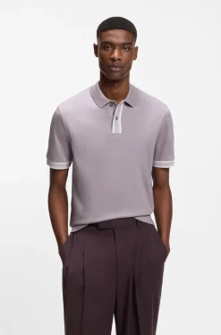 Mercerised-cotton polo shirt with striped trims