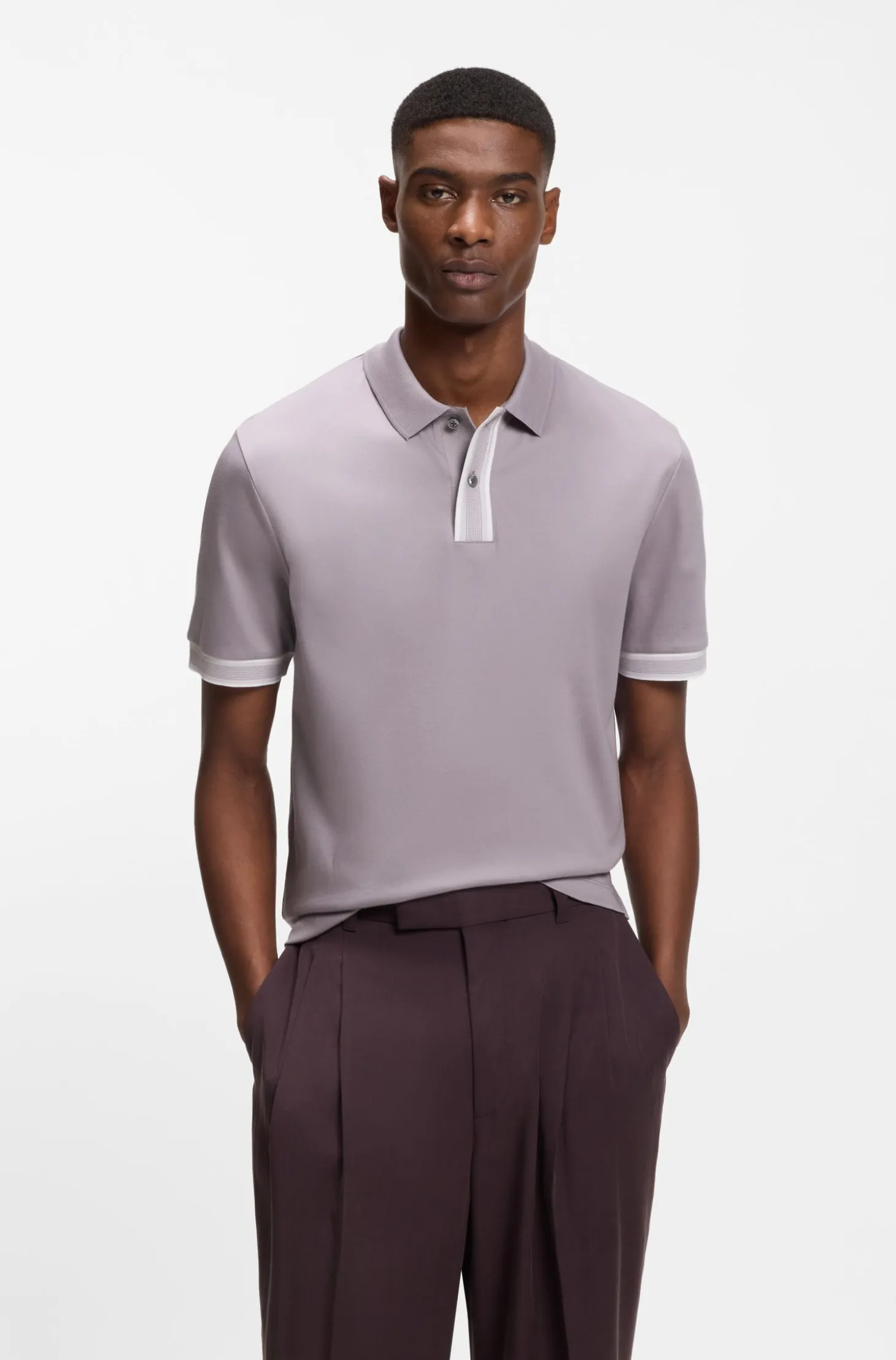 Mercerised-cotton polo shirt with striped trims