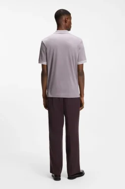 Mercerised-cotton polo shirt with striped trims