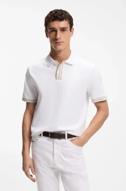 Mercerised-cotton polo shirt with striped trims