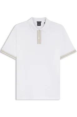 Mercerised-cotton polo shirt with striped trims