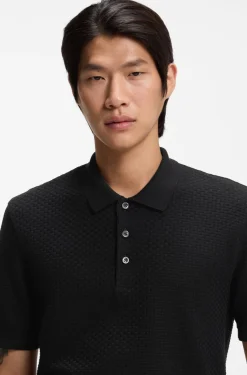 Mercerised-cotton polo shirt with basket weave