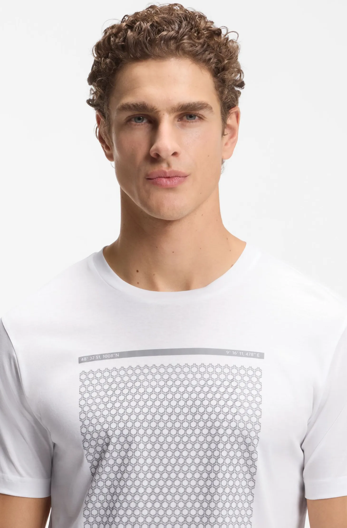 Mercerised-cotton T-shirt with geometric artwork