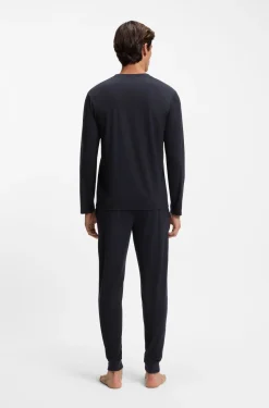 Mercerised stretch-jersey pyjama set with all-over print