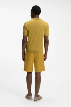 Merino-wool knit polo with Johnny collar