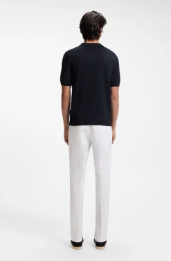 Merino-wool knit polo with Johnny collar