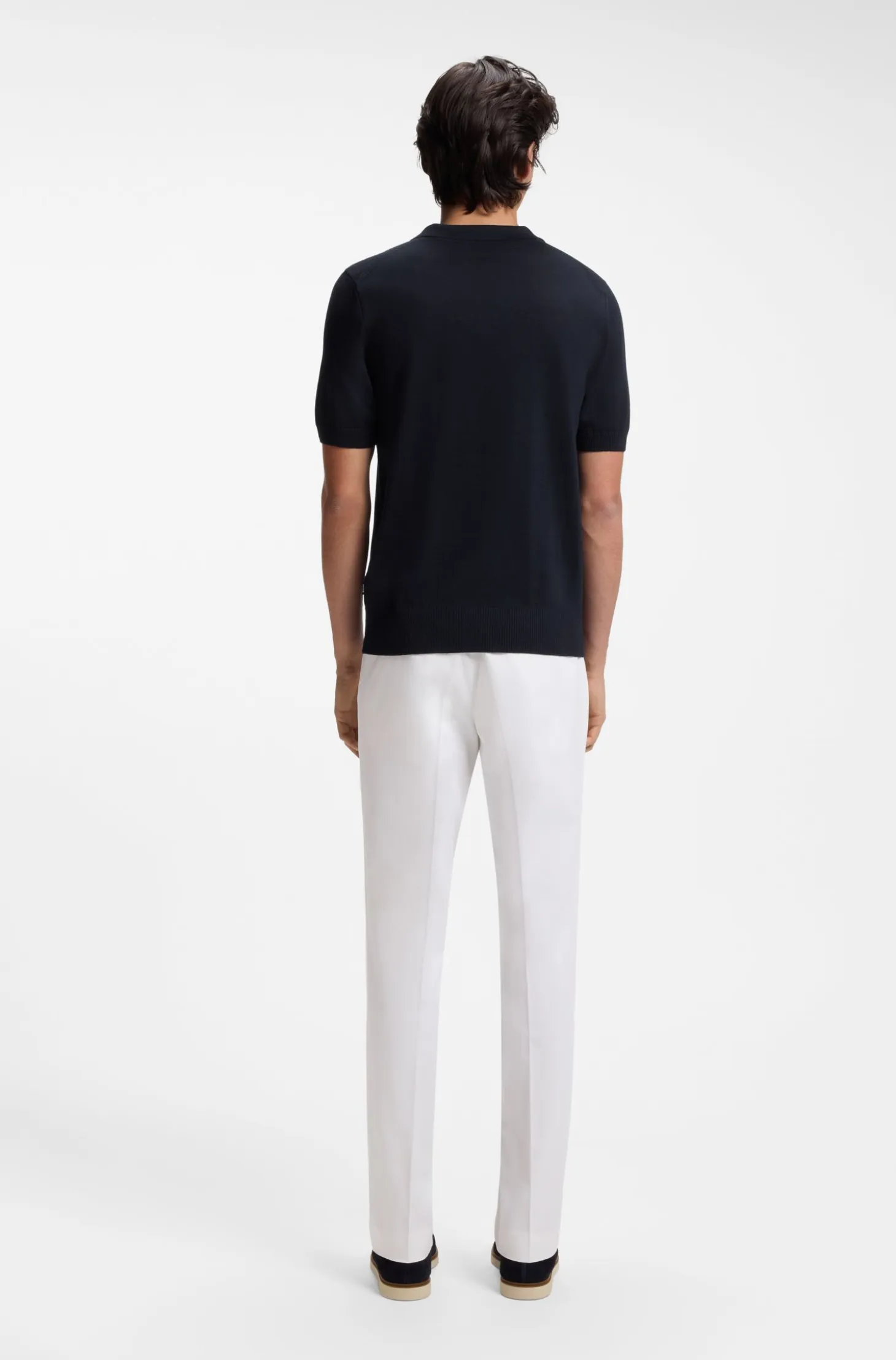 Merino-wool knit polo with Johnny collar