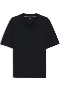 Merino-wool knit polo with Johnny collar