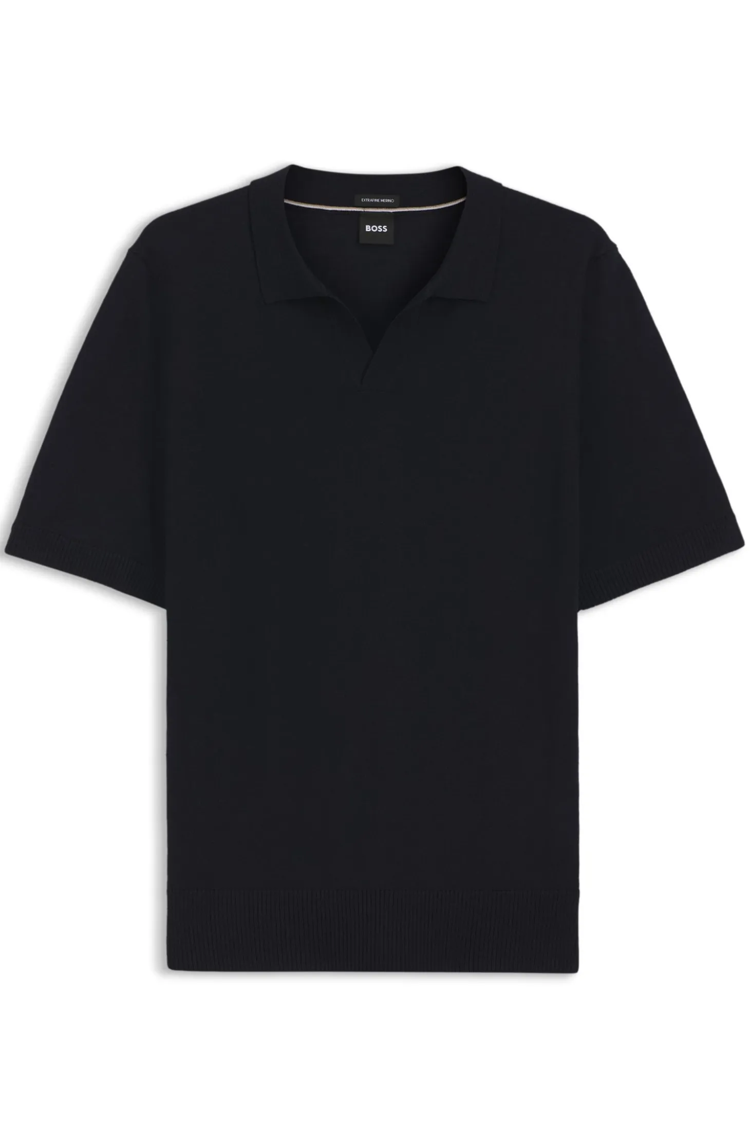 Merino-wool knit polo with Johnny collar