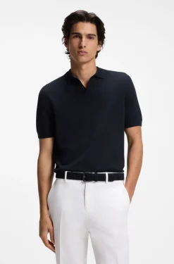 Merino-wool knit polo with Johnny collar
