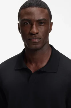 Merino-wool knit polo with Johnny collar
