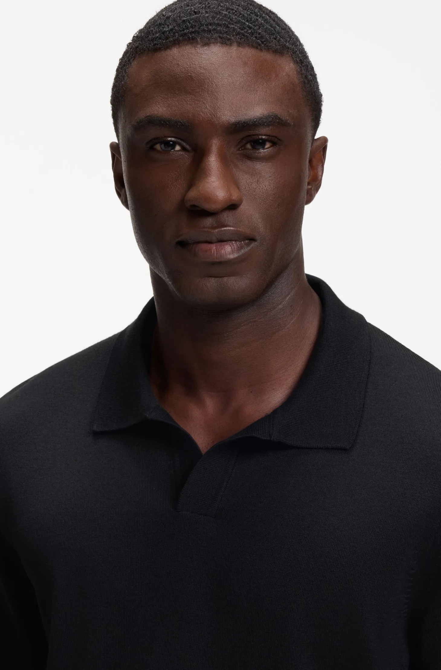 Merino-wool knit polo with Johnny collar