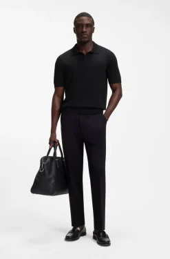 Merino-wool knit polo with Johnny collar