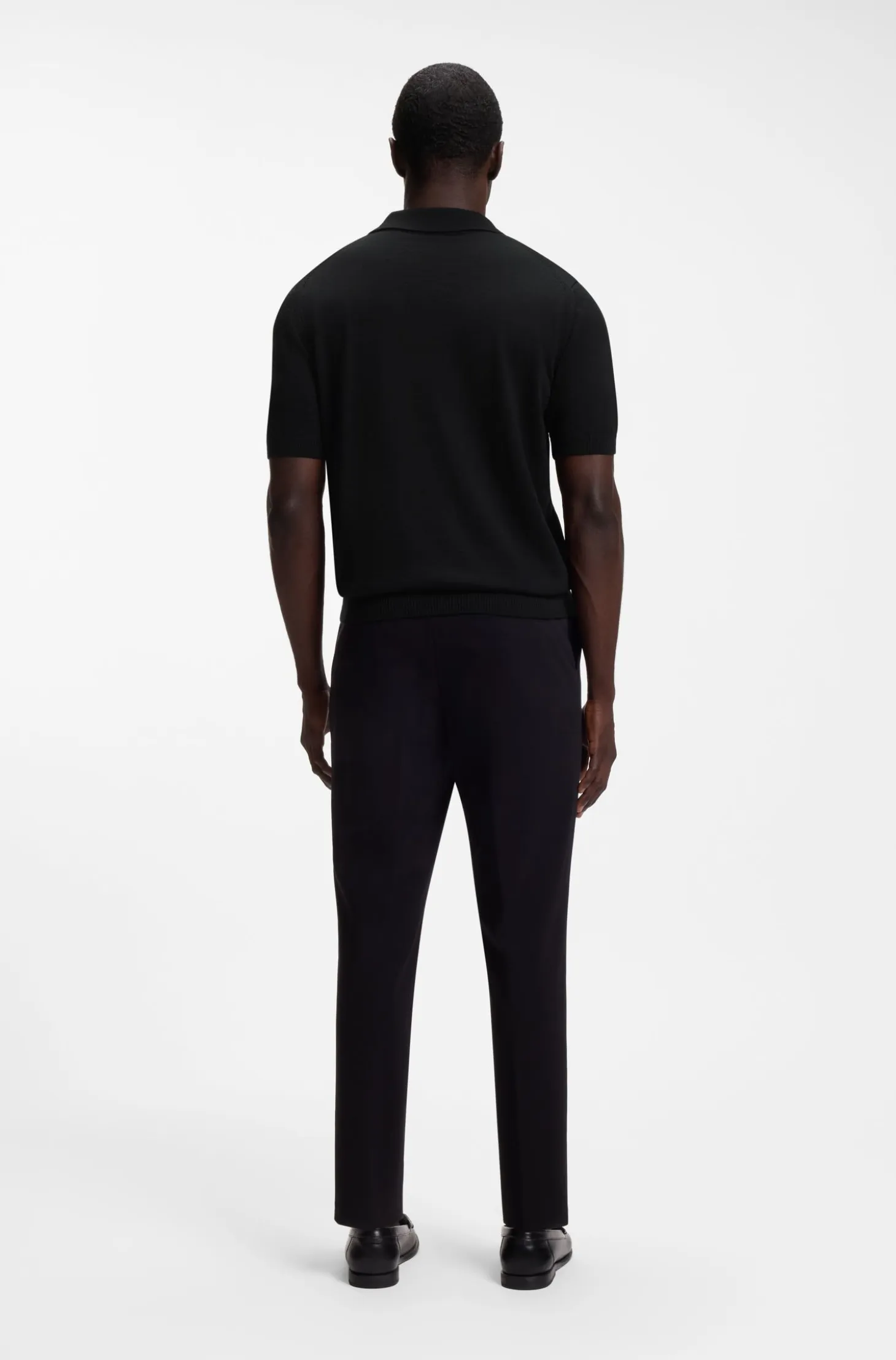 Merino-wool knit polo with Johnny collar