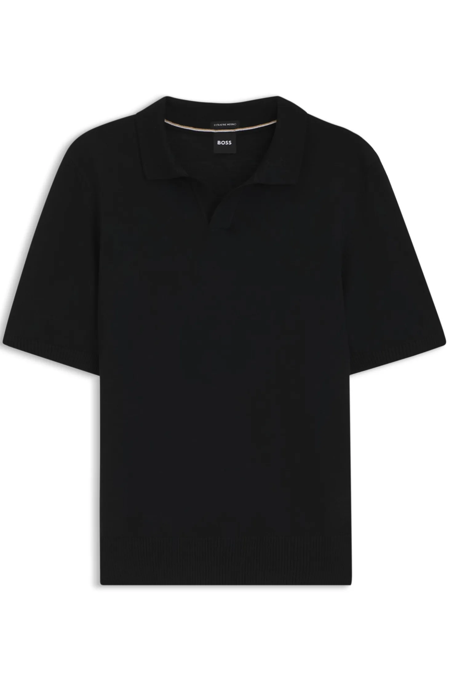Merino-wool knit polo with Johnny collar