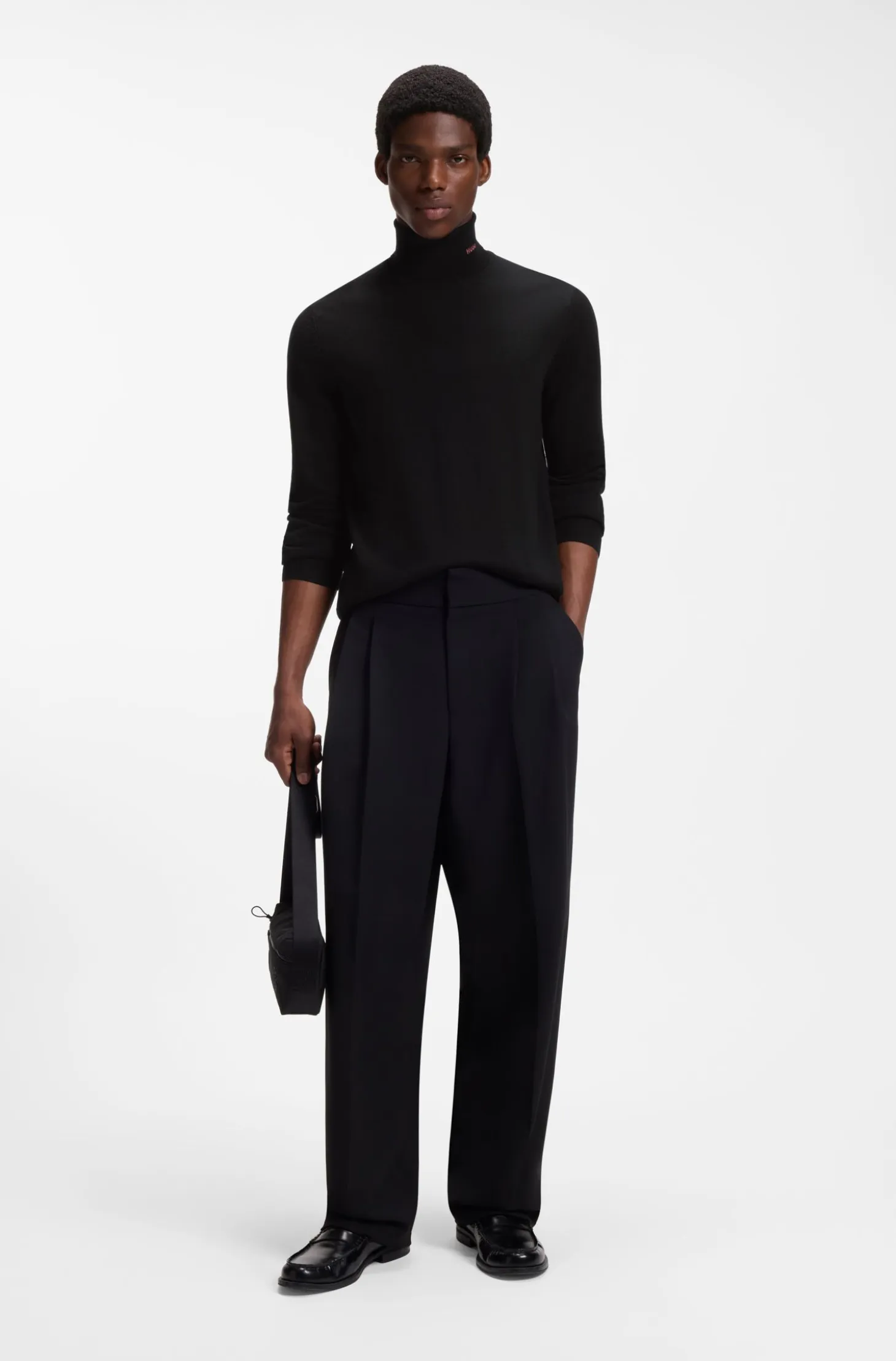 Merino-wool rollneck sweater with embroidered logo