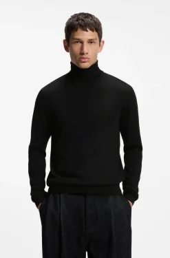 Merino-wool rollneck sweater with embroidered logo
