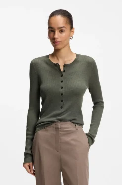 Merino-wool sweater with Henley neckline