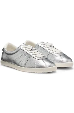 Metallic-effect trainers in leather