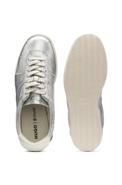Metallic-effect trainers in leather