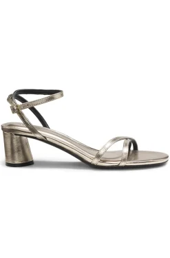 Metallic-leather sandals with block heel