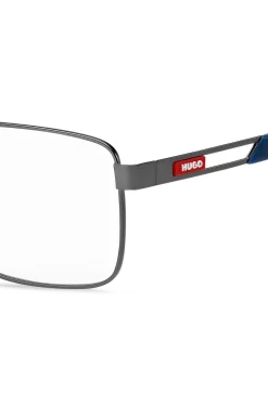 Metal optical frames with contrast rubber logo