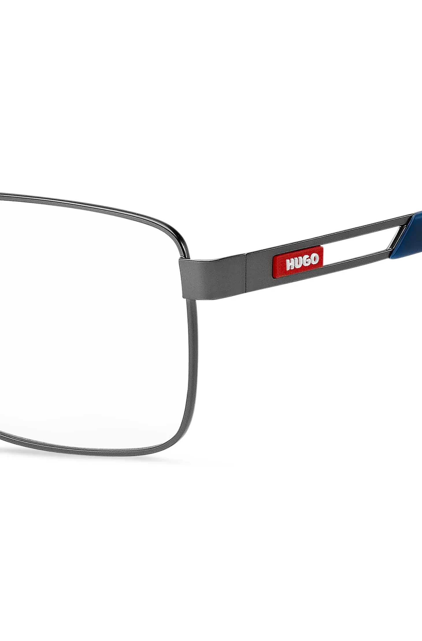 Metal optical frames with contrast rubber logo