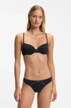 Microfibre thong with lace inserts