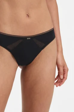 Microfibre thong with lace inserts