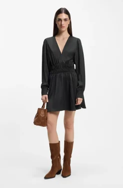 Midi-length dress in crinkle satin
