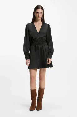 Midi-length dress in crinkle satin