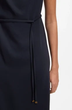 Midi-length dress with gathered shoulder detail