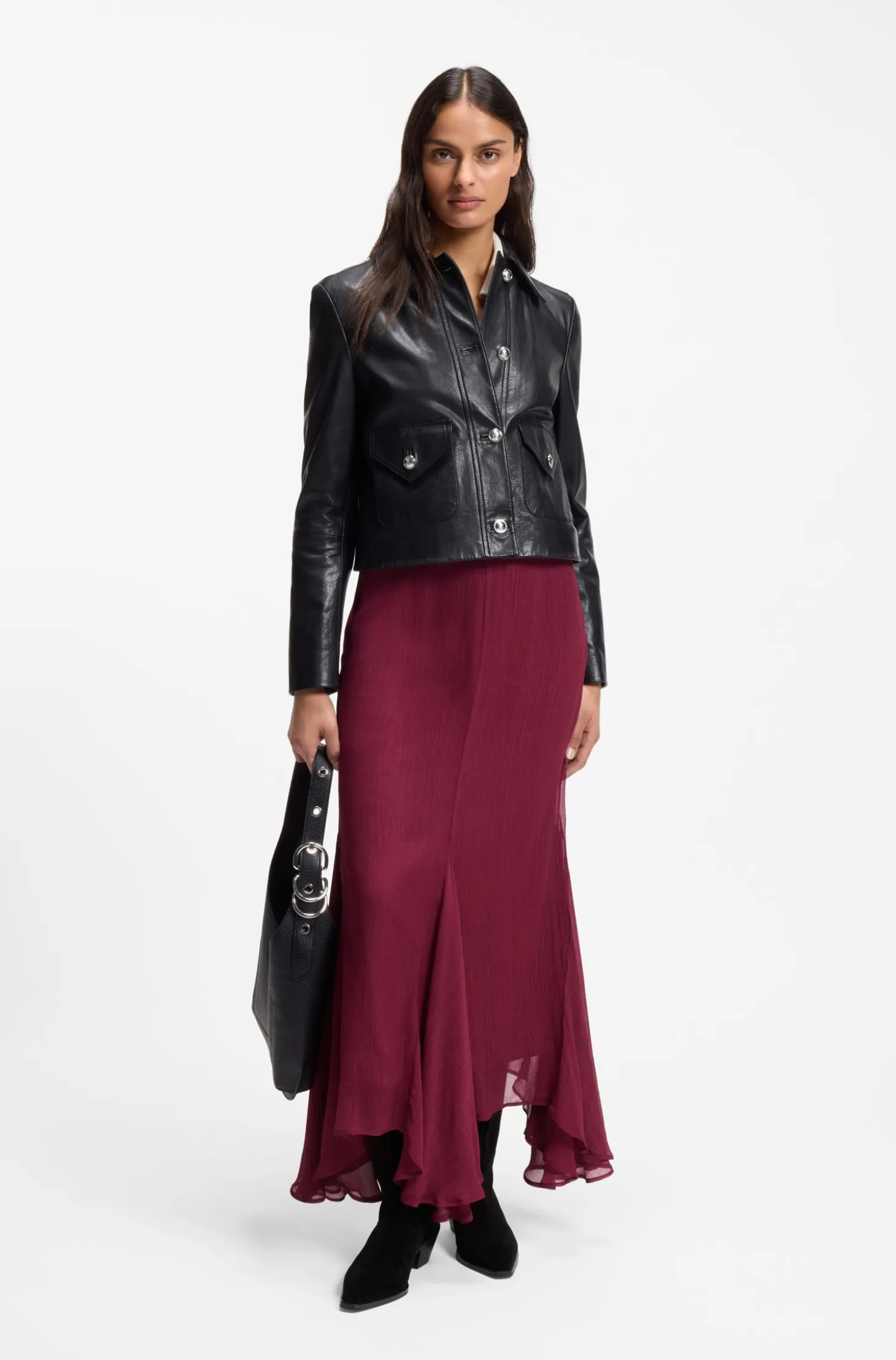 Midi skirt with asymmetric hemline