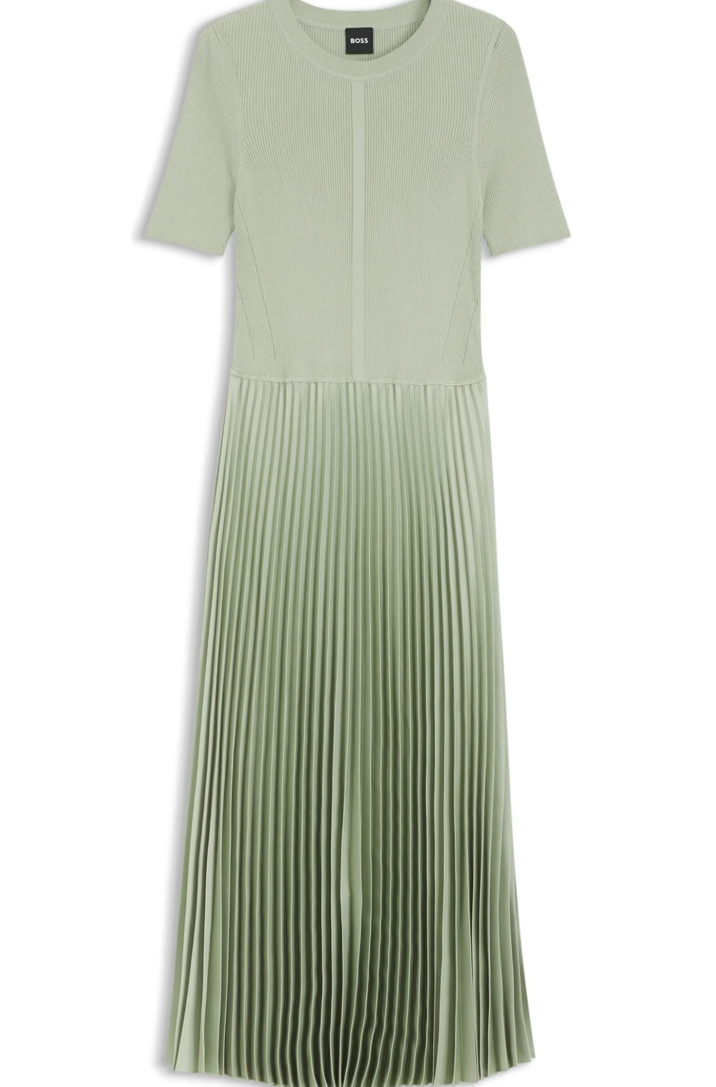 Mixed-material dress with plissé skirt