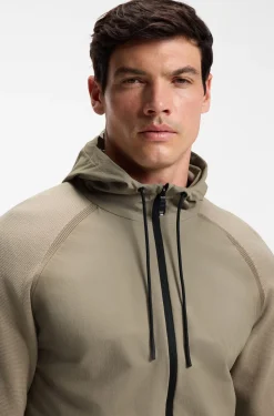 Mixed-material knitted jacket with jacquard graphic