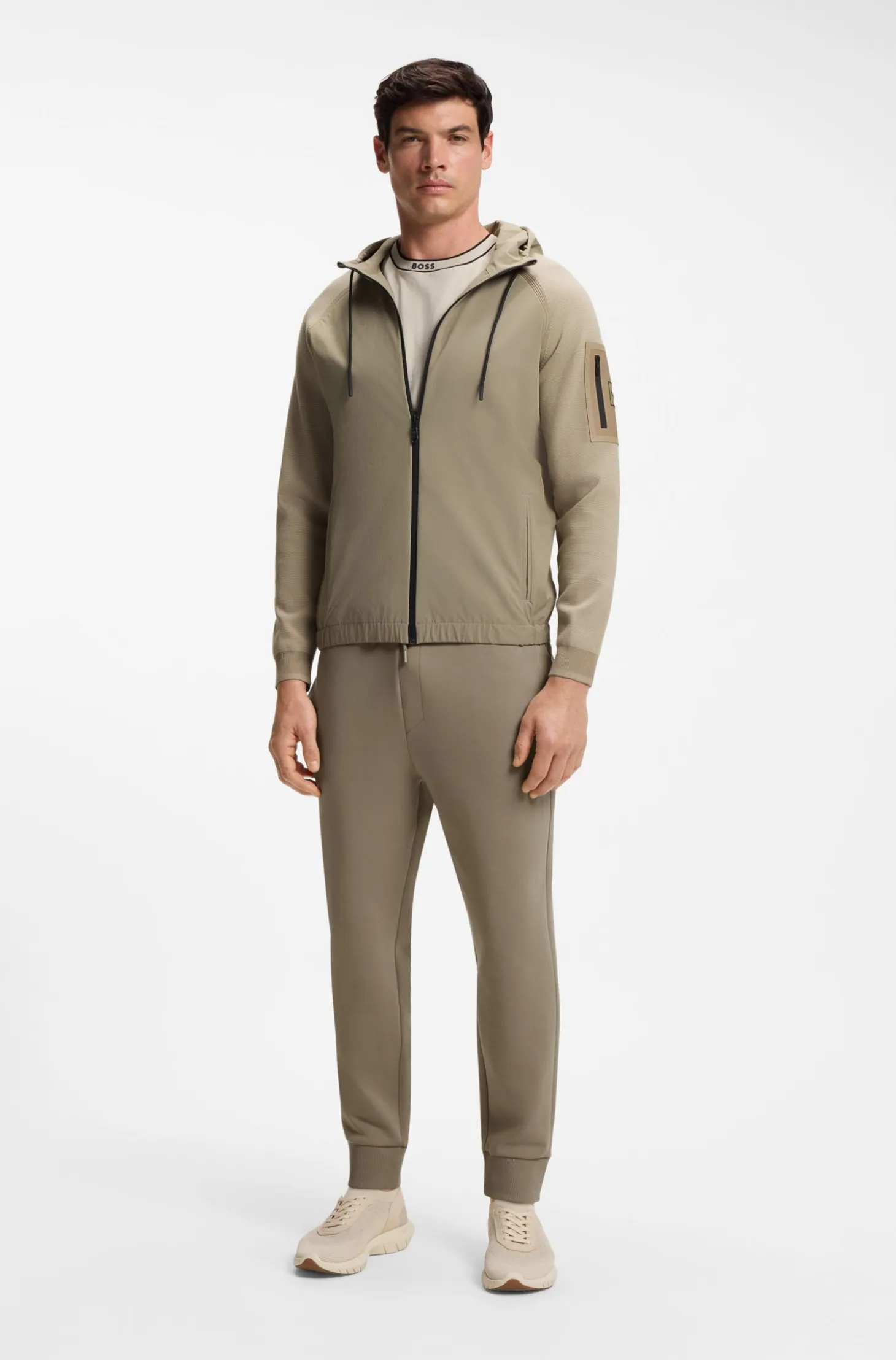 Mixed-material knitted jacket with jacquard graphic