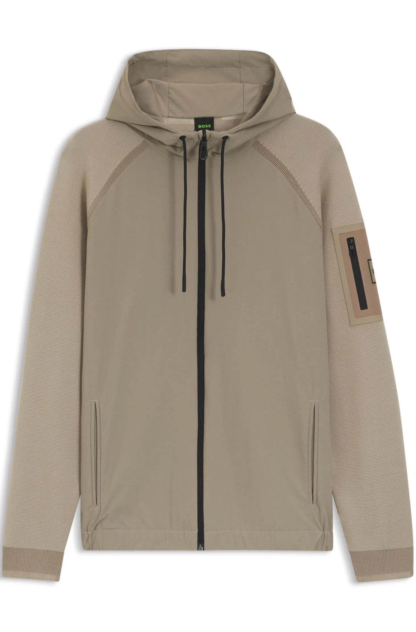 Mixed-material knitted jacket with jacquard graphic