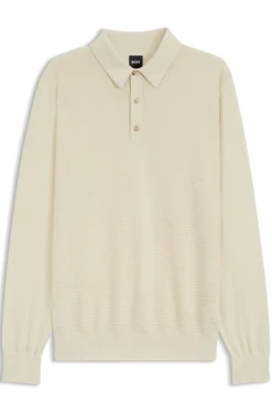 Mixed-structure knit polo in a wool blend
