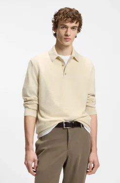 Mixed-structure knit polo in a wool blend